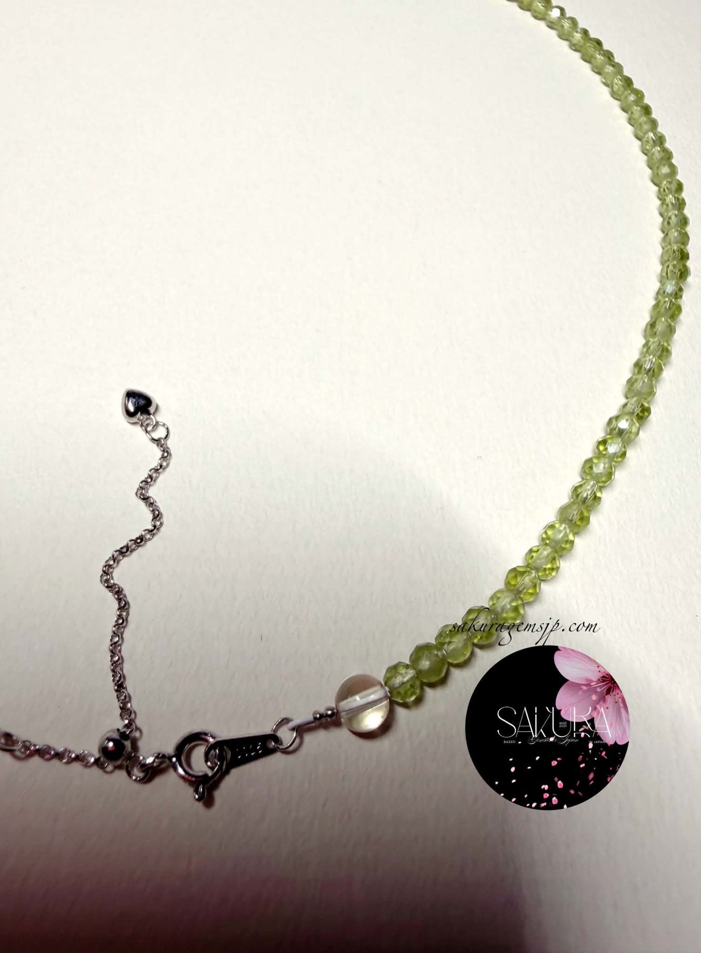 s925 Sterling Silver Setting PERIDOT Faceted Bead Necklace