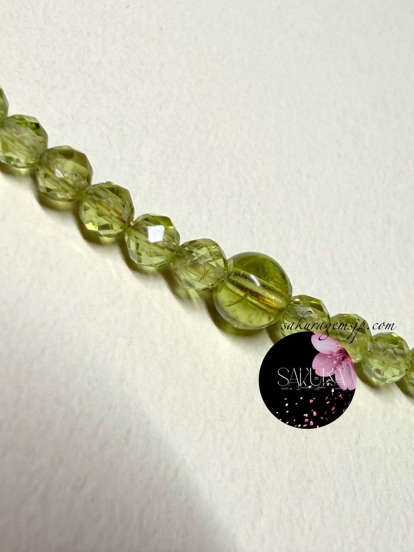 s925 Sterling Silver Setting PERIDOT Round & Faceted Bead Necklace