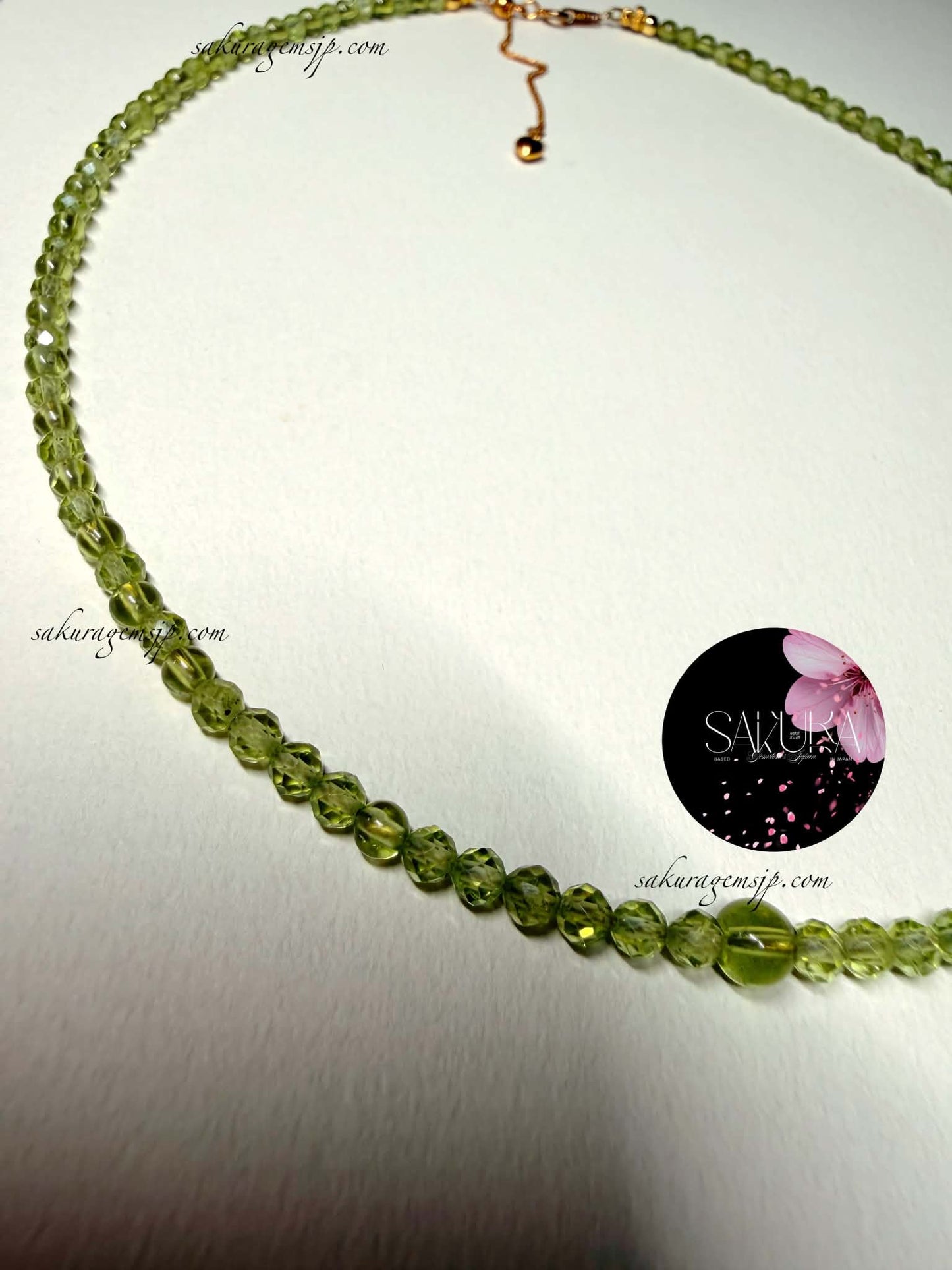 s925 Sterling Silver Setting PERIDOT Round & Faceted Bead Necklace