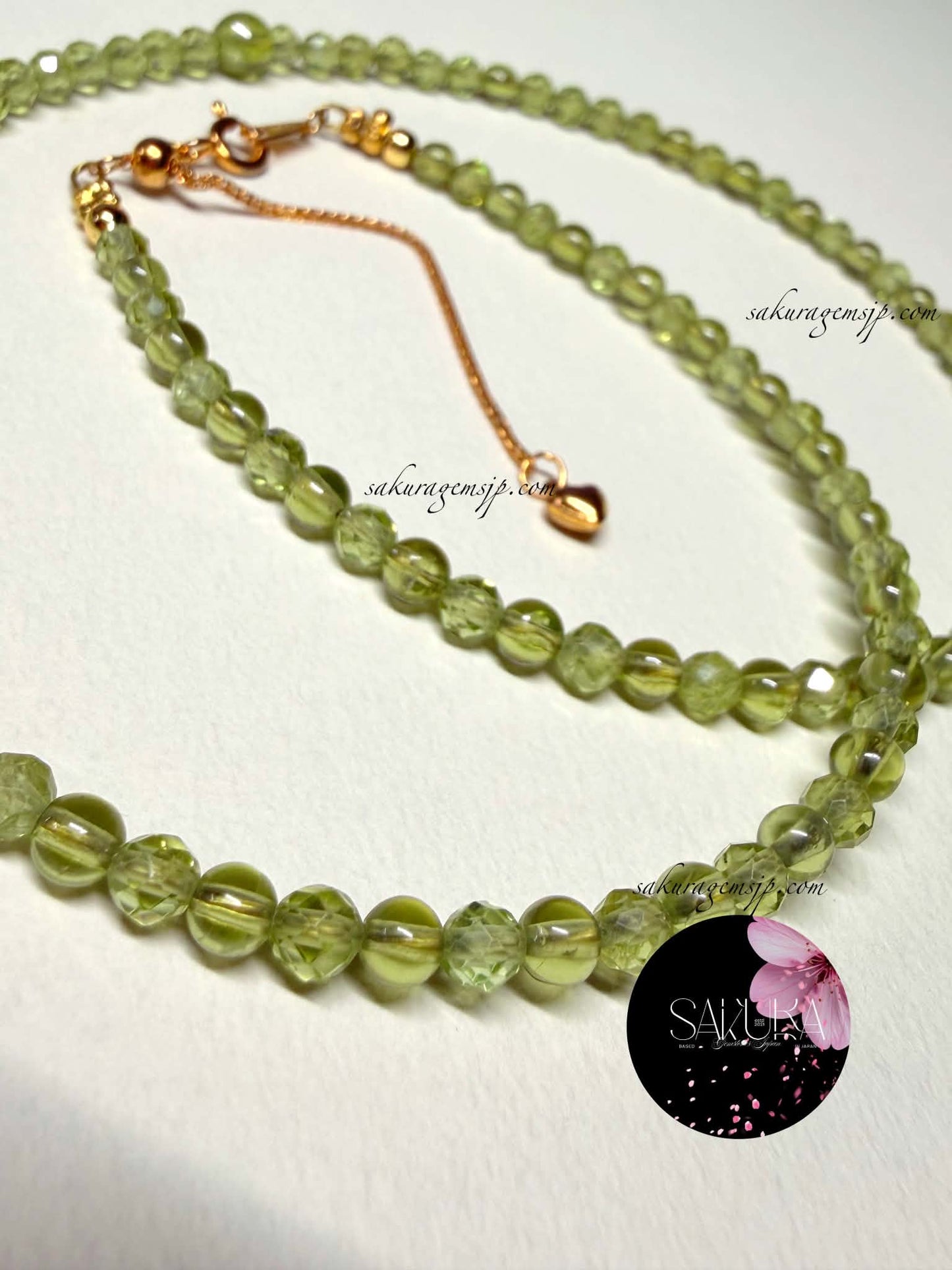 s925 Sterling Silver Setting PERIDOT Round & Faceted Bead Necklace