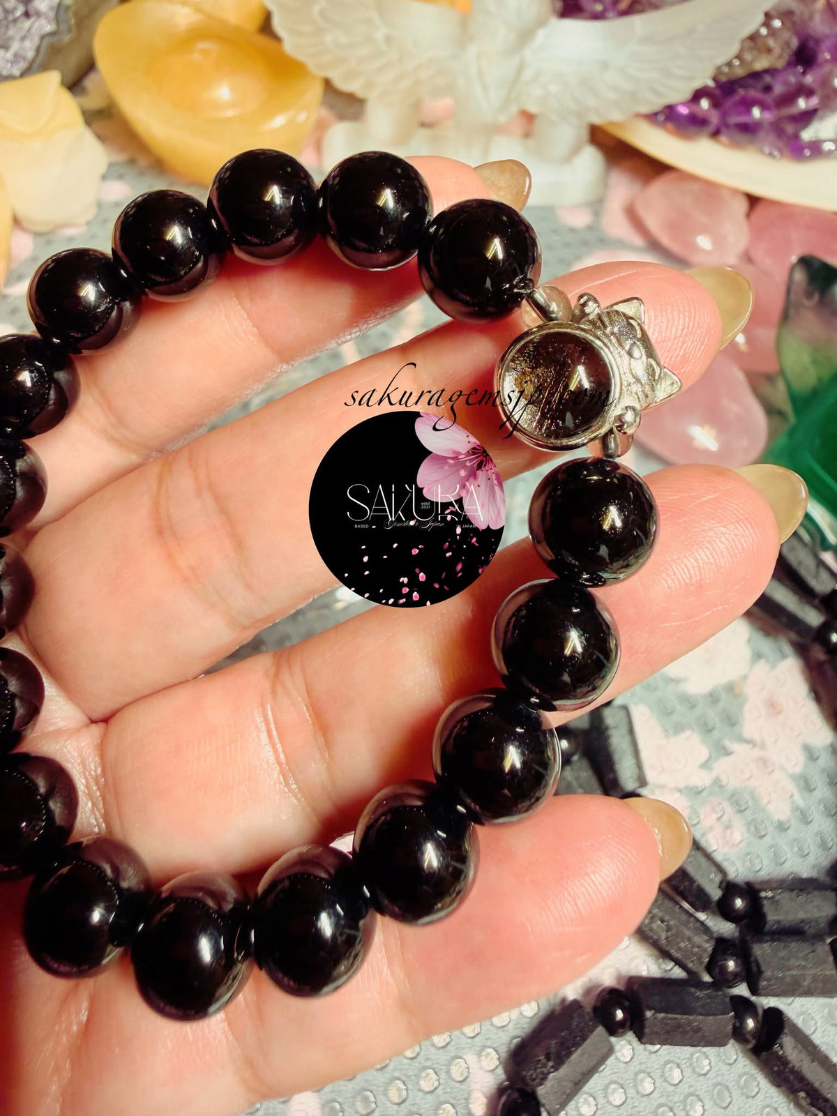 Black TOURMALINE Beads Beautifully Paired with Meteorite Muonionalusta Stone ( cat-loving charm ) Bracelet