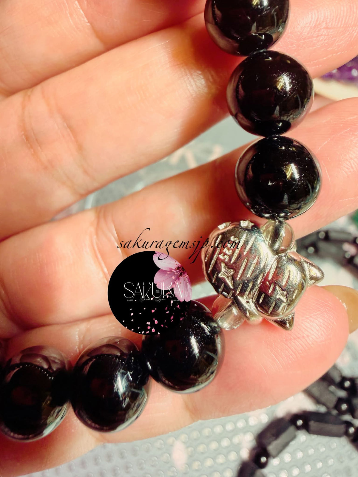 Black TOURMALINE Beads Beautifully Paired with Meteorite Muonionalusta Stone ( cat-loving charm ) Bracelet