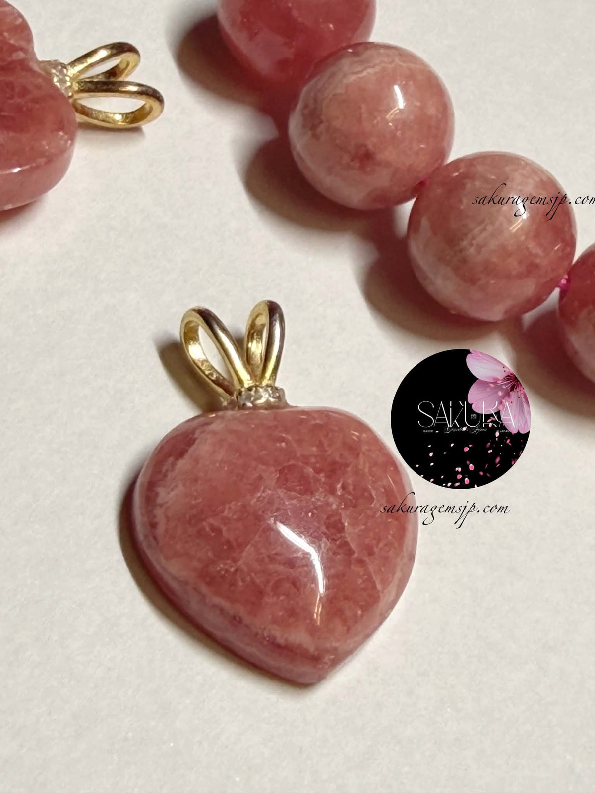 s925 Sterling Silver Rhodochrosite Heart Pendant