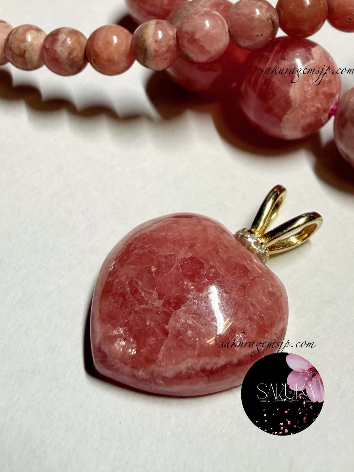 s925 Sterling Silver Rhodochrosite Heart Pendant