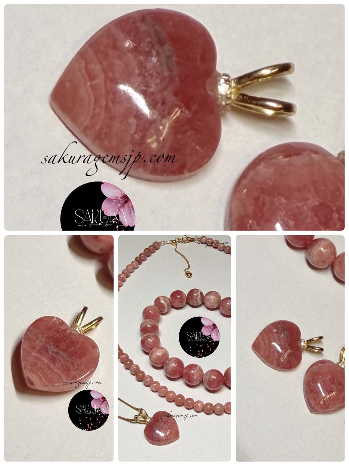 s925 Sterling Silver Rhodochrosite Heart Pendant