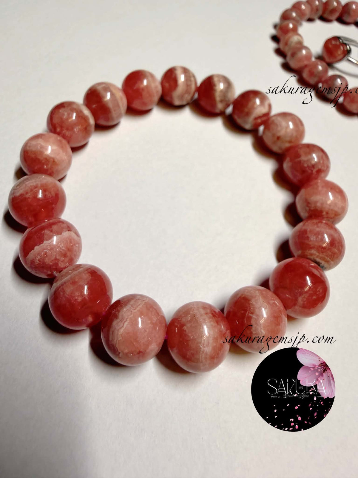 10mm. Rhodochrosite Bead Bracelet