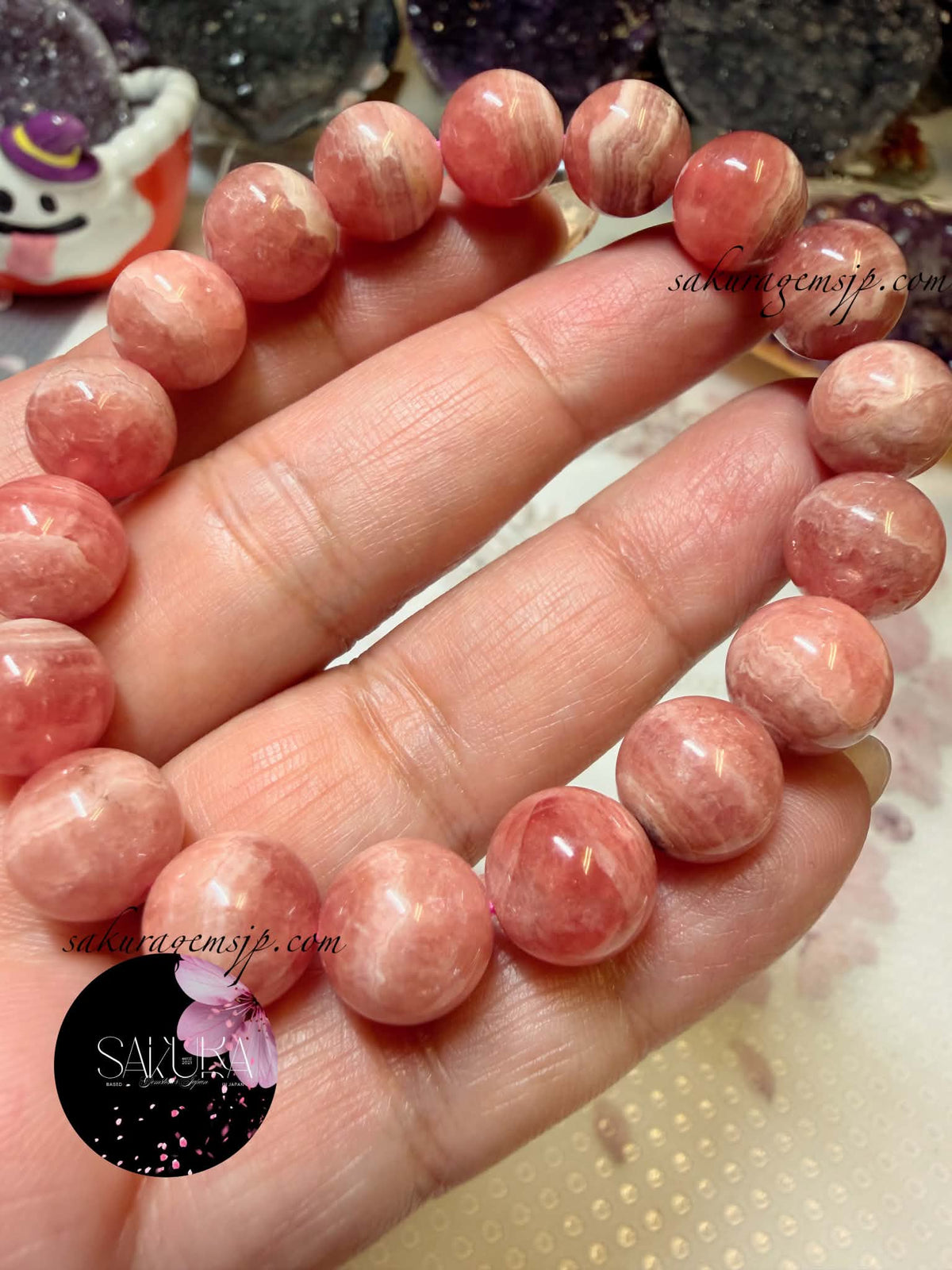 10mm. Rhodochrosite Bead Bracelet