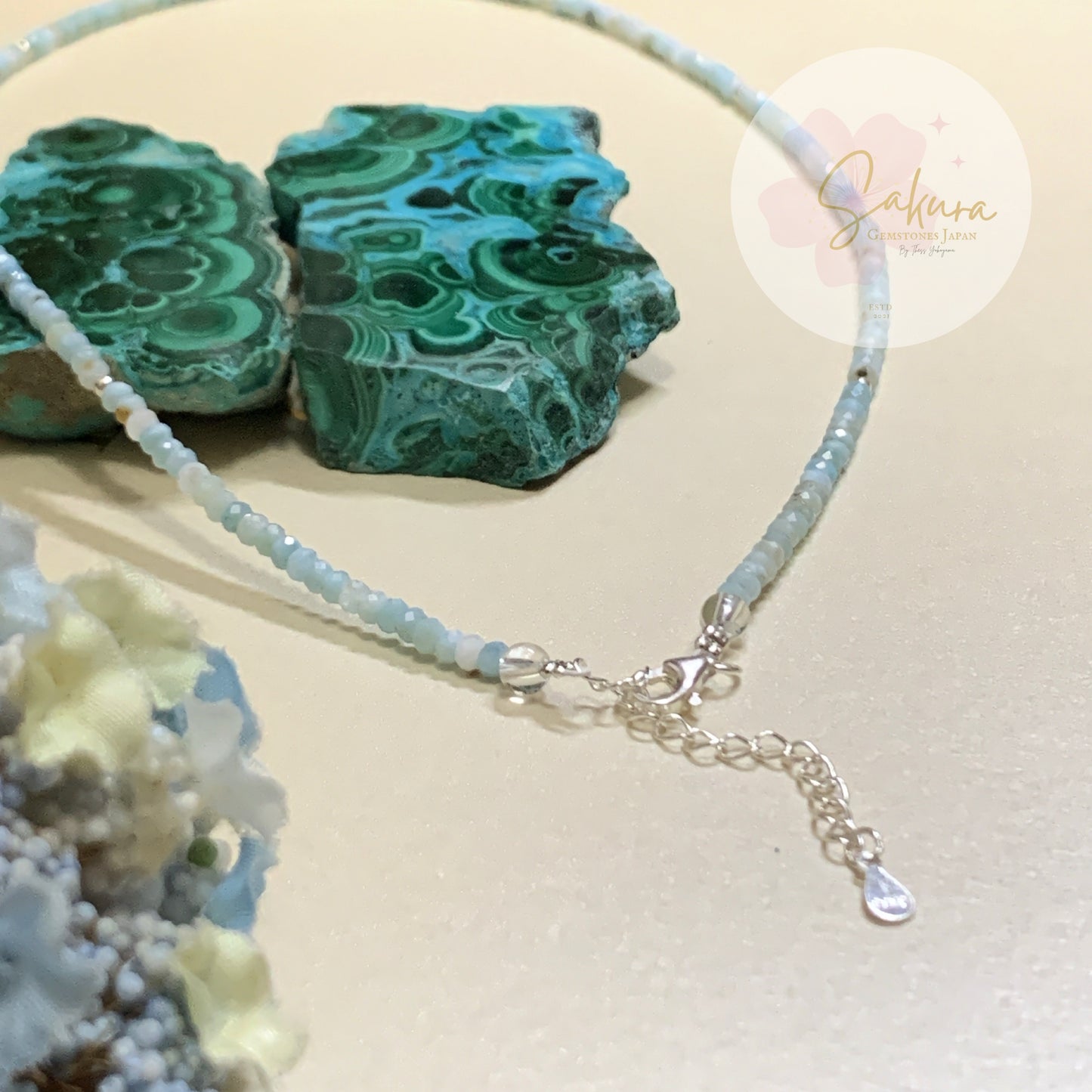 Stunning LARIMAR Necklace s925 settings( faceted 64 face cut )