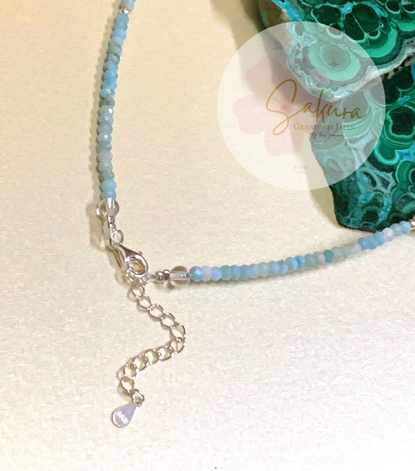 Stunning LARIMAR Necklace s925 settings( faceted 64 face cut )