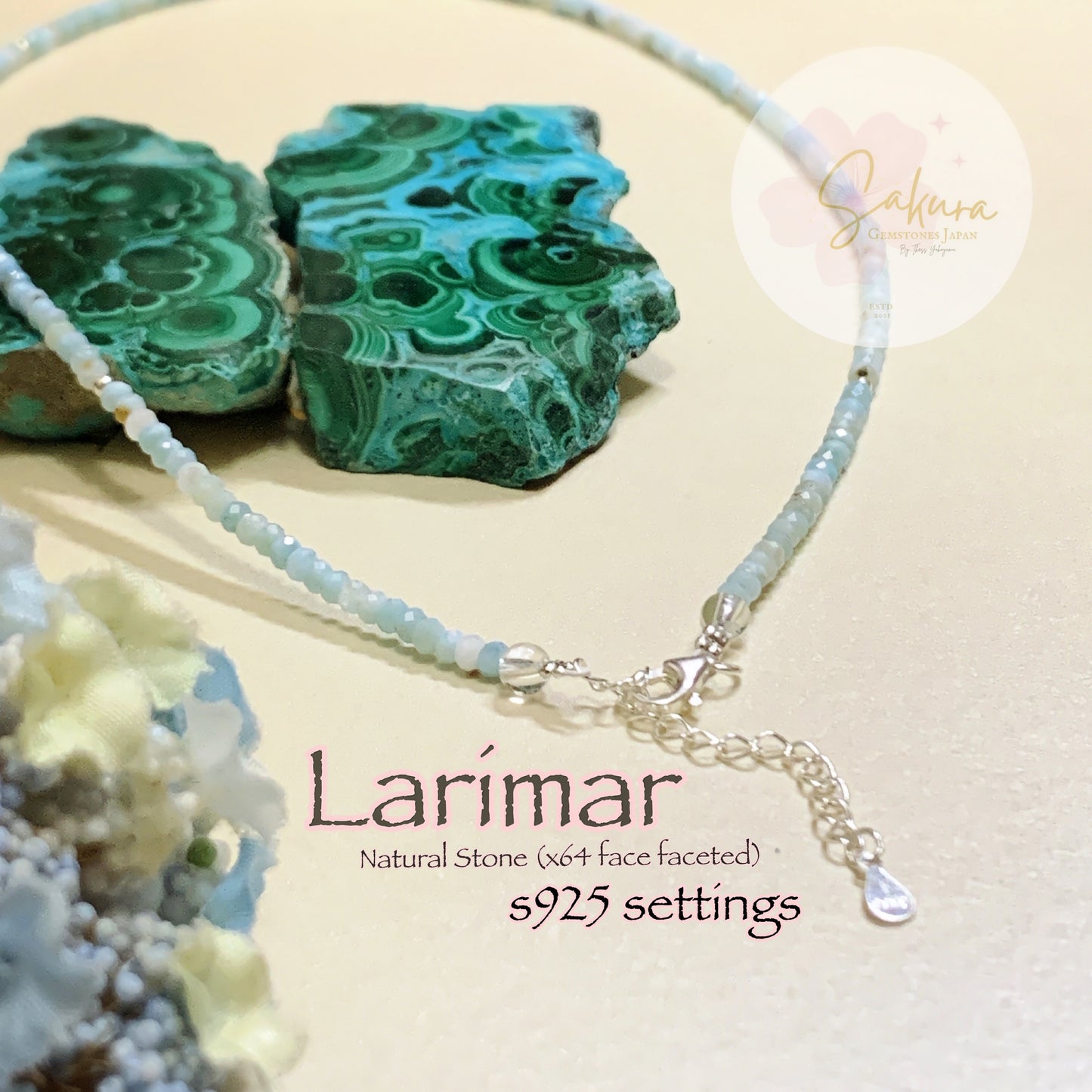 Stunning LARIMAR Necklace s925 settings( faceted 64 face cut )