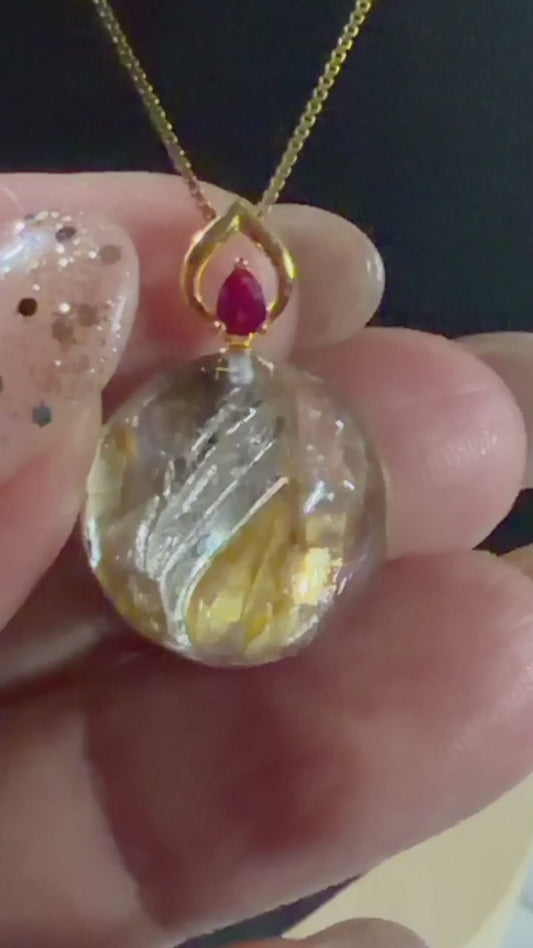 G18K Solid Gold Genuine Elestial Quartz Necklace Pendant