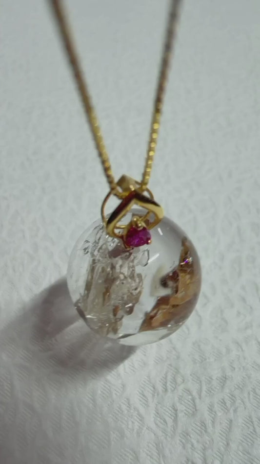 G18K Solid Gold Genuine Elestial Quartz Necklace Pendant NO.2